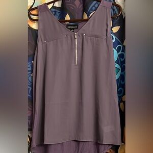 Purple dressy tank with silver zipper and accents